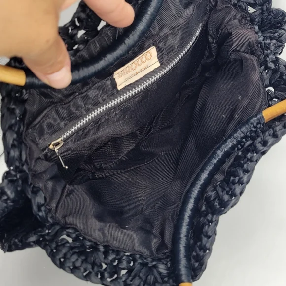 Vintage SIROCCO Purse Made in Italy Small Woven Bamboo Round Handles Zipper - Picture 5 of 11